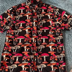 Massive Men's Black Shirt with Red and Orange Mushroom Print
